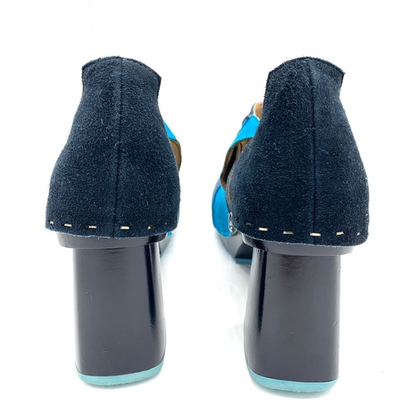 John Fluevog Summer Of Love Amor Blue Suede Shoes Clogs - Picture 4 of 12